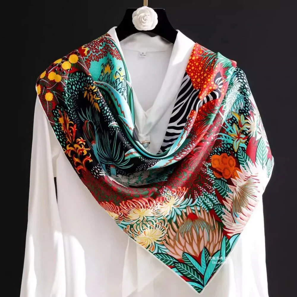 Women 100% silk scarf 90 cm Mountain Zebra